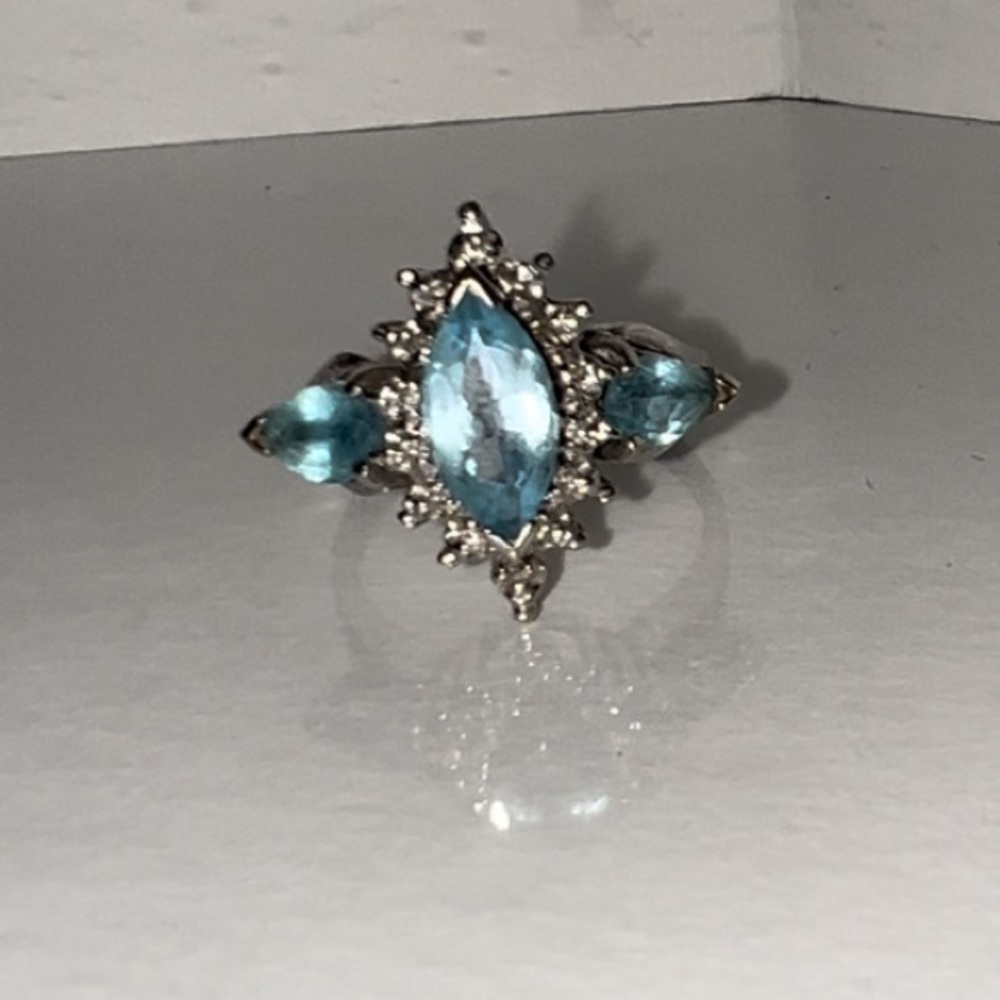 Vintage 10K White Gold CJC Diamond & Topaz Halo Ring Size 5